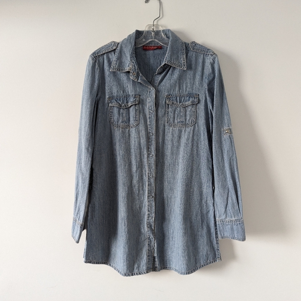 Frilli Exchange Classic Light Wash Denim Shirt Tunic Top - Medium Cotton